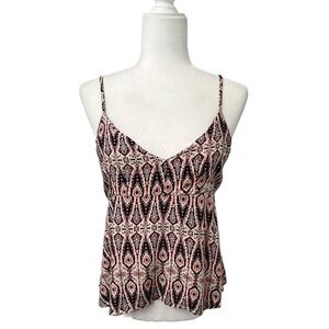 Spaghetti Strap Rainforest Cafe Black & Pink Tribal Print Top - Size Large